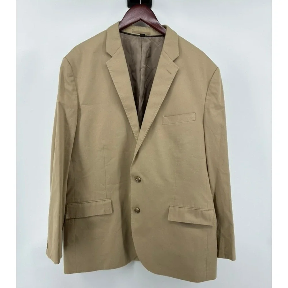 J Crew Crosby Blazer 46L Tan Khaki Cotton Sport Coat Bemberg Lined Jacket